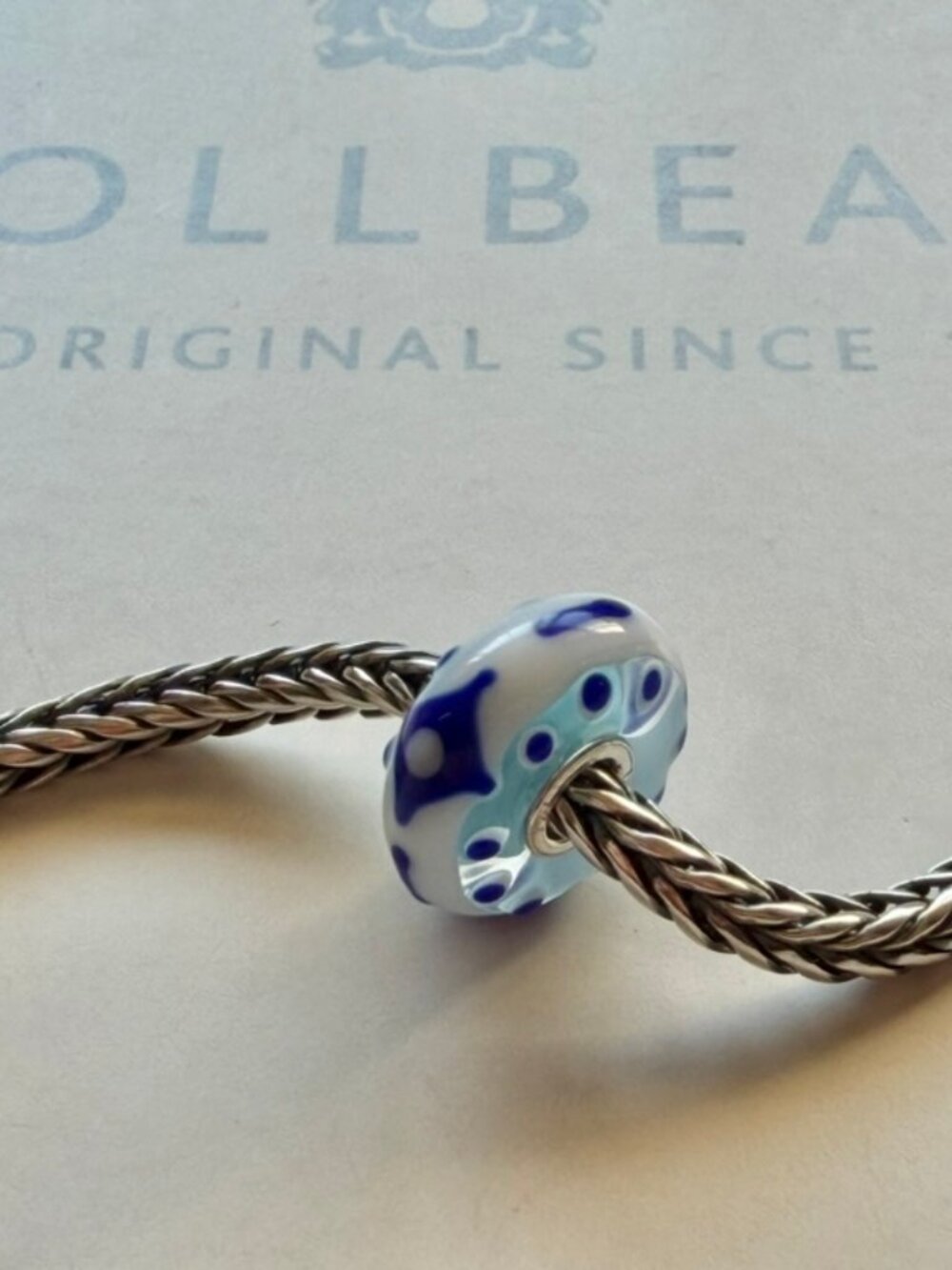 Trollbeads OOAK Unique Bead - Royal Blue on White - Clear & Pale Blue Core